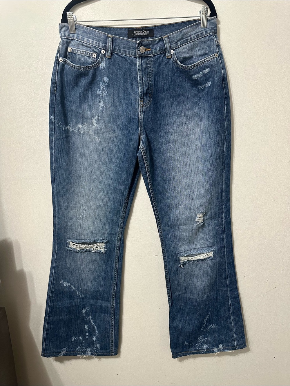 LONDON JEAN Women's Distressed Paint Button Fly Bootcut Jeans Size 12